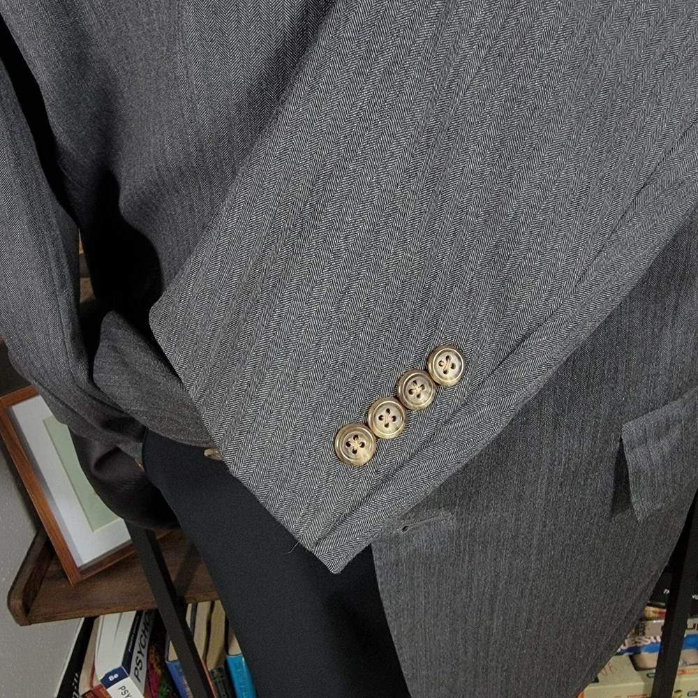 VTG Polo Ralph Lauren Men's Sport Coat‎ Two Button Gray Herringbone 46L ITALY
